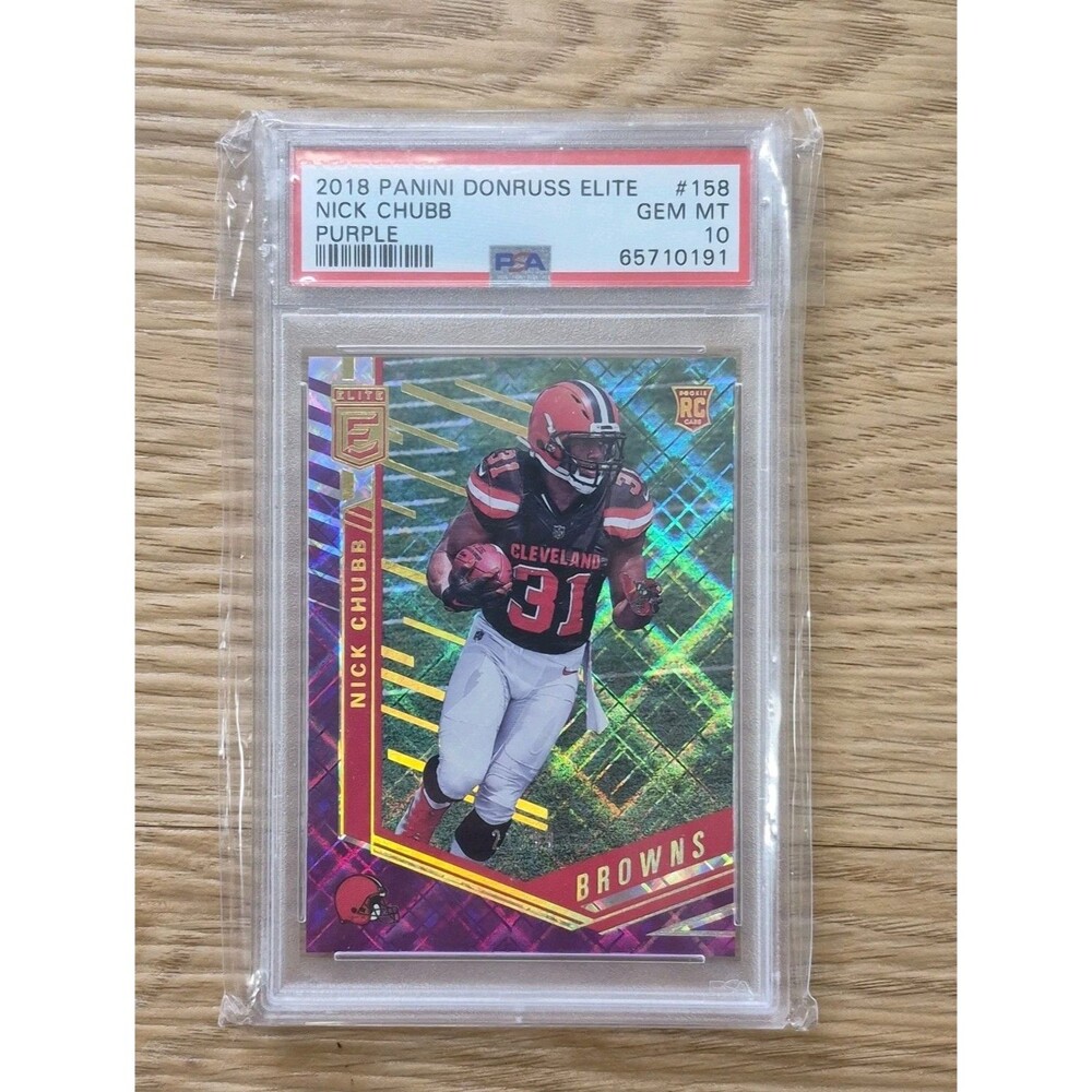 2018 Nick Chubb Panini Donruss Elite Purple Refractor PSA 10 Rookie RC #ed/99